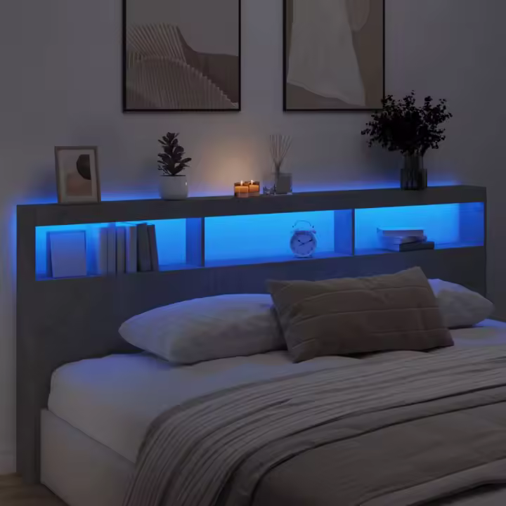 vidaXL Cabecero de cama con luz LED gris hormigón 220x17x102 cm - 1
