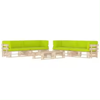 VIDAXL muebles de palets de 6 piezas con cojines fabricados en madera de color natural y verde brillante - 1