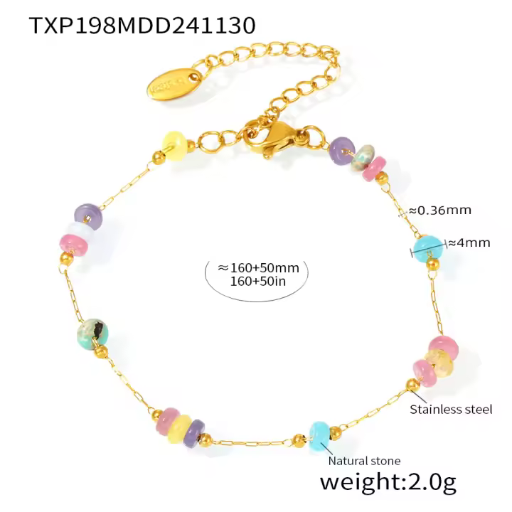 Encanto Women's Chain Necklace Bracelet In Stainless Steel With Multi Color Stone Beads 18k Gold Plated Necklaces Bracelets For Women - 1