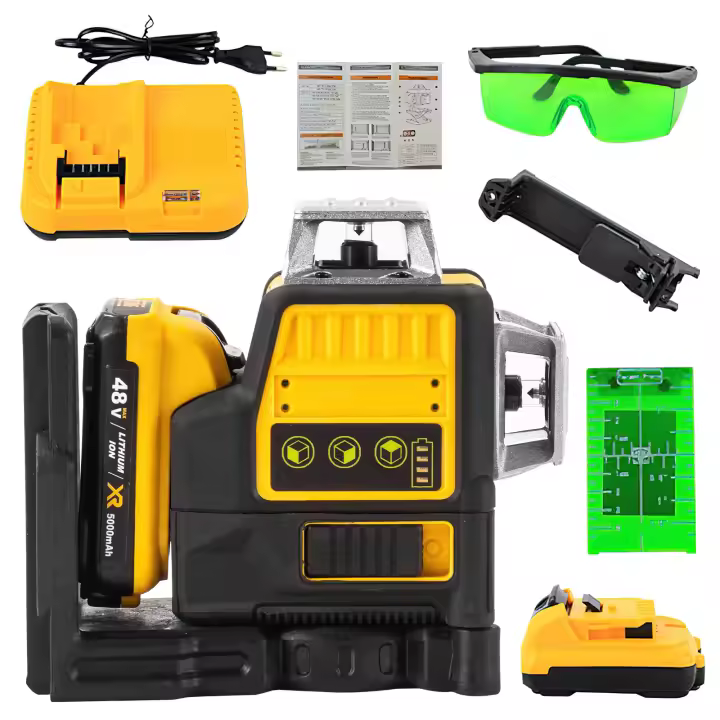 3D 360 Grado Vertical 12 Líneas Nivel Láser Horizontal Luz Verde Medidor de Nivel Set Herramientas de topografía al aire libre Para 12V Litio Batte - 1
