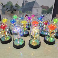 Rosa Artificial Con Luz LED De Aluminio Y Vidrio Para Decoración De Fiestas Simulación De Flor Eterna Regalo Para Mujeres Aniversario Navidad - details 4