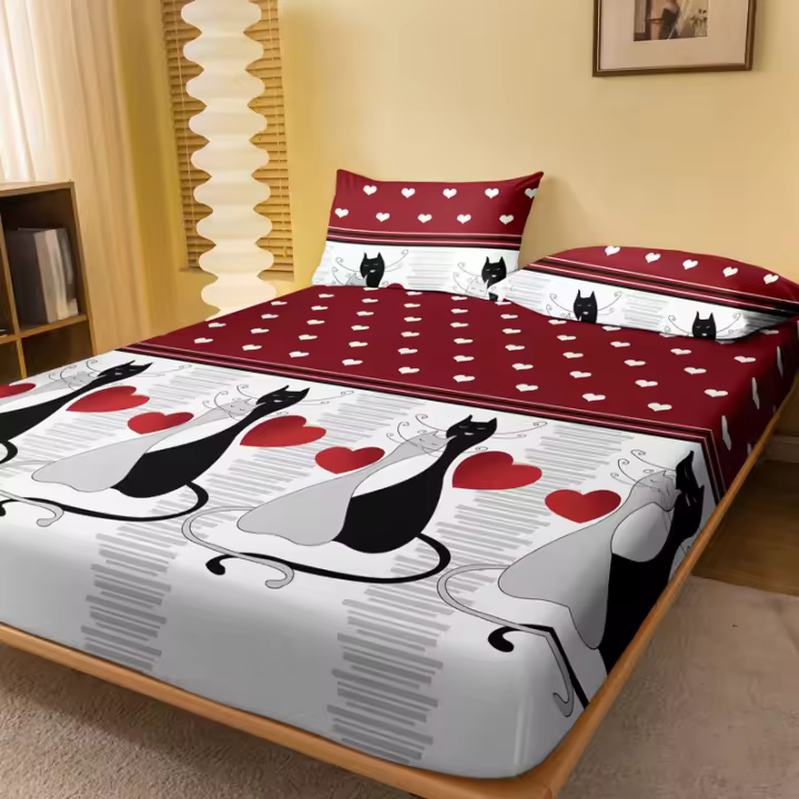 Sábana Ajustada De Corazón Geométrico Sencillo Y Moderno En Acabado Mate Sin Fundas De Almohada Para Dormitorio - 1