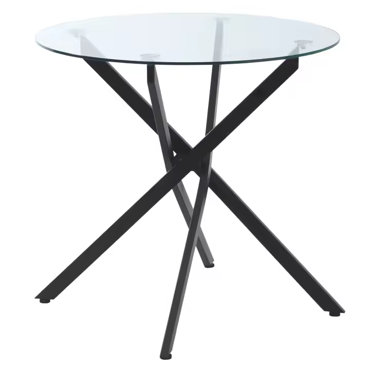 HOMCOM Mesa de Comedor Redonda con Encimera de Cristal Templado Transparente y Patas Cruzadas de Metal Mesa de Centro Moderna para Salón Ø80x75 cm Negro - 1