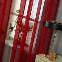 Cortina Transparente De Hilo De Lino Roja Para Decoración De Sala De Estar Estilo Celebración 1 Pieza Cortina De Voile Sólida - details 3