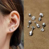 Pendiente De Acero Inoxidable Doble Cristal Circonia Estilo Coreano Para Mujer Pendiente De Cierre De Tornillo Joyería Corporal Antialérgica - details 3