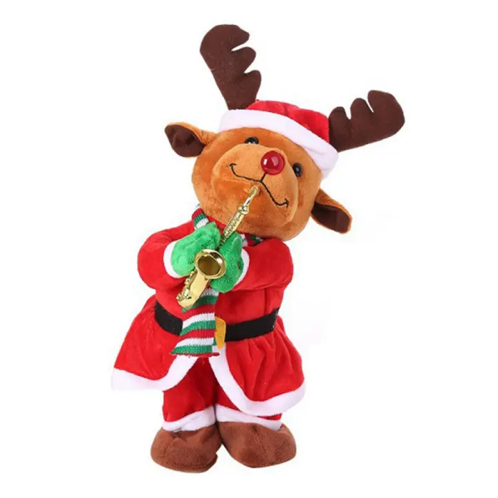 Muñeca De Peluche 32cm Tema Navidad Cantando Divertida Bajo Eléctrico Saxofón Dancer Santa Reindeer Decoración Creativa De Navidad - 1