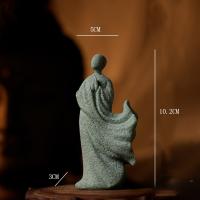 Estatua De Buda Zen Para Jardín Decoración De Monje Budista Para Acuario Yard Flower Pot Sandstone Verde Thailandia - details 1