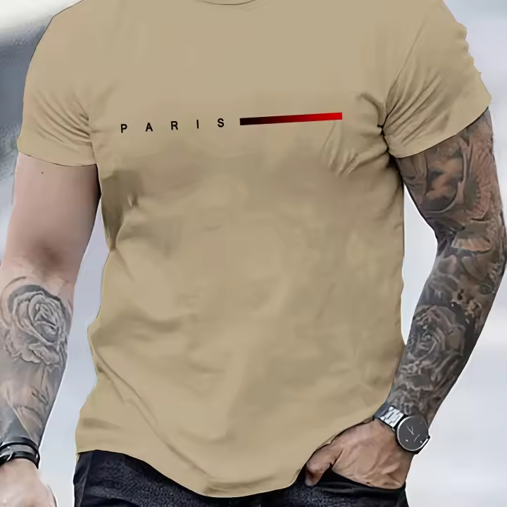 Camiseta De Algodón 100% Para Hombre Estilo Casual Veraniego Con Impresión De Letras Creativas Camiseta De Cuello Redondo Ajustada Con Mangas Cortas Para Todo El Año - 1