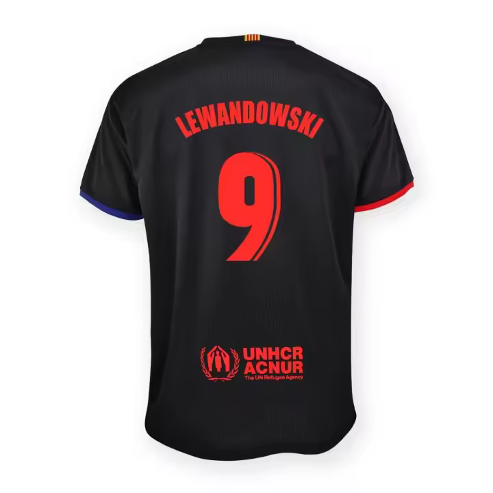 FC Barcelona Conjunto Camiseta y pantalón 2ª EQ 2024/25 - RÉPLICA Oficial con Liciencia - Dorsal 9 LEWANDOWSKI - Talla Niño - 1