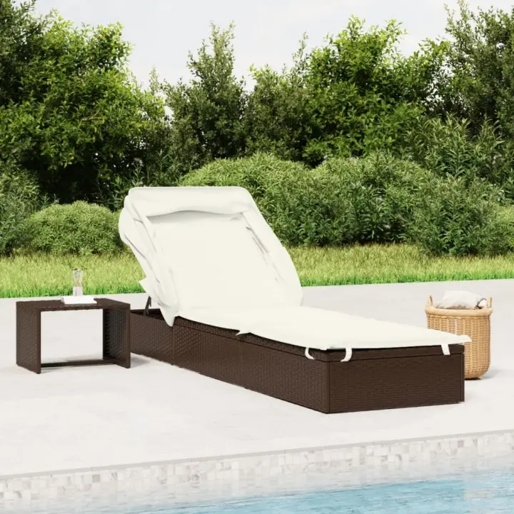 Tumbona con toldo plegable ratán sintético marrón 213x63x97cm - 1