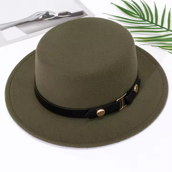 Sombrero Fedora Estilo Hepburn Para Mujer Versátil Retro Británico De Lana Jazz Top Flat Con Hebilla De Cinturón Para Otoño E Invierno - 1