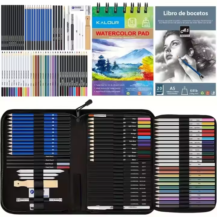 Set De Dibujo 76 Piezas Kit De Bocetos Incluye Libro De Pintura Acuática Colores Metálicos Y Herramientas De Dibujo Para Artistas Principiantes Y Profesionales - 1