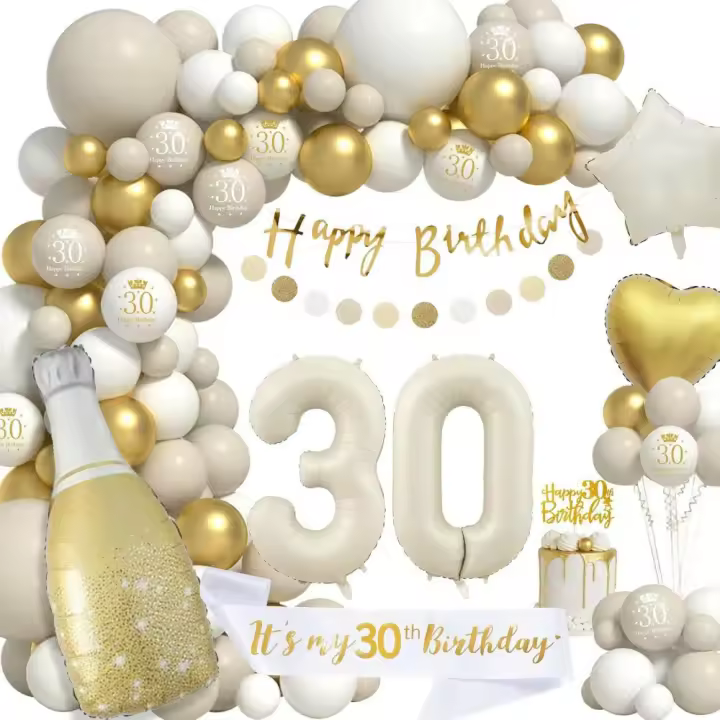 Globos de Cumpleaños 30 Años, Decoracion 30 Cumpleaños Hombres Mujer, Feliz Cumpleaños 30 Años Decoracion Guirnaldas, Globos 30 Cumpleaños para Decoracion Fiesta Beige Oro 30 Cumpleaños - 1