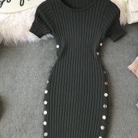 Vestido Elegante Para Mujer 2023 Nuevo Verano Tejido Oficina Vestido De Rodilla Bodycon De Alta Calidad Con Botones Para Oficina - details 11