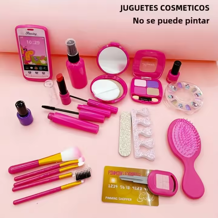 Kit De Maquillaje Pretend Para Niñas Con Bolso De Cosméticos Juego De Teléfono Móvil Set De Belleza Para Uñas Y Labiales Para Juego De Rol - 1