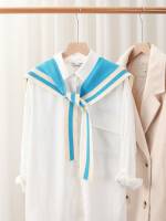 Chal De Punto De Poliéster Hecho a Mano Para Mujer Estilo Preppy Con Rayas Contrastantes Para Primavera Y Otoño - details 10