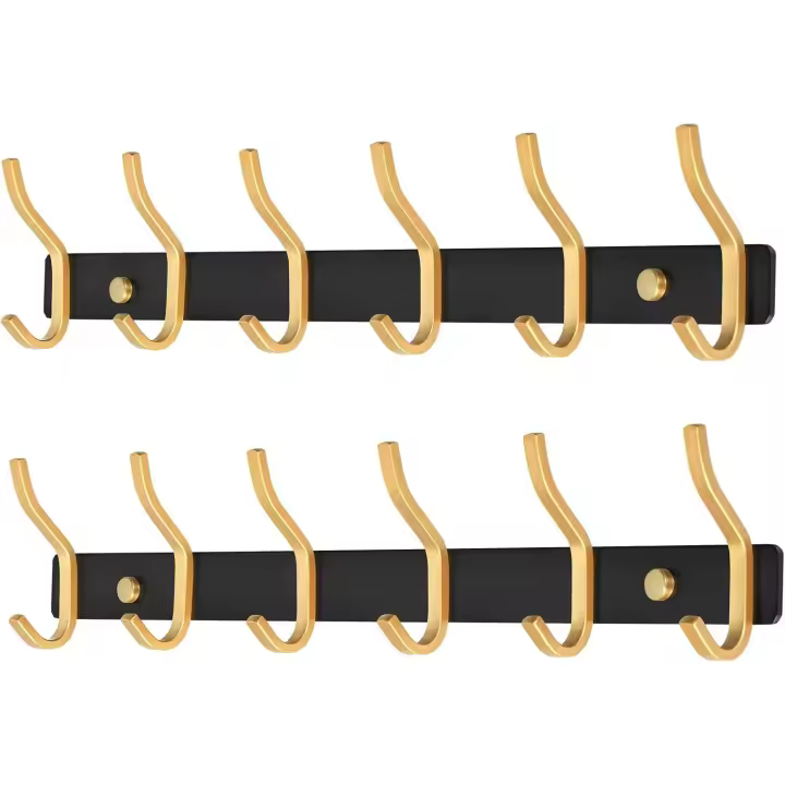 Con 6 Ganchos, perchero, Perchero de pare para dormitorio, baño, Cocina Negro Dorado - 1