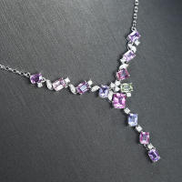 Collar De Plata Esterlina 925 Con Zirconia Cubica Colorida Para Mujer Joyería De Moda Geométrica Brillante Para Noche Y Fiesta - details 0