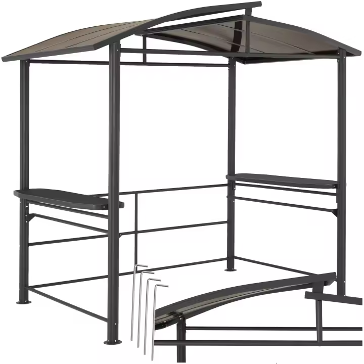 Tectake - Carpa para barbacoa ASADO 2,4 x 1,5 x 2,34 m, Resistente carpa para barbacoa, útil para todo el año, Estructura de aluminio y acero revestidos en polvo, Techo dividido en dos paneles de plástico ignífugo - 1