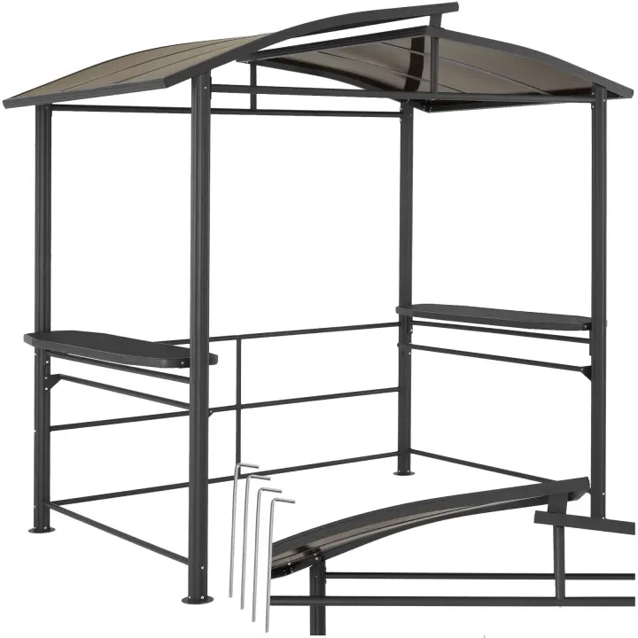 Tectake - Carpa para barbacoa ASADO 2,4 x 1,5 x 2,34 m, Resistente carpa para barbacoa, útil para todo el año, Estructura de aluminio y acero revestidos en polvo, Techo dividido en dos paneles de plástico ignífugo - 1