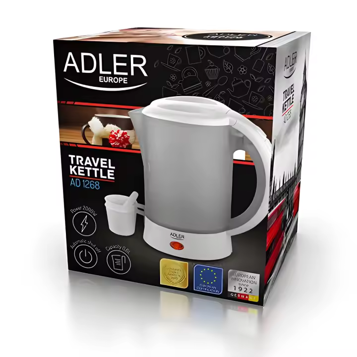Adler AD-1268 Hervidor de Agua Eléctrico Compacto,2 Tazas Regalo, 0,6 L, 600W, Libre de BPA - 1