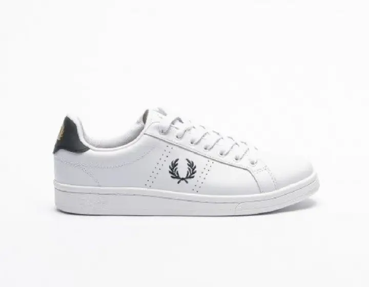 FRED PERRY  Zapatilla piel blanco con logo bordado azul y detalles en talonera azul - 1