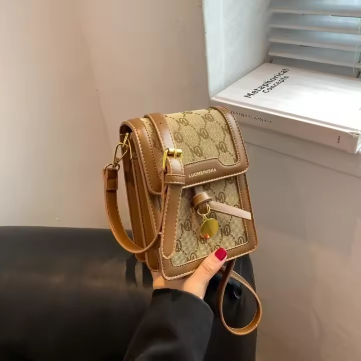 Bolso Cruzado Mini Vertical Para Mujer Estilo Retro Textura Premium Bolso De Hombro Para Niñas Bolsa Para Teléfono Móvil - 1