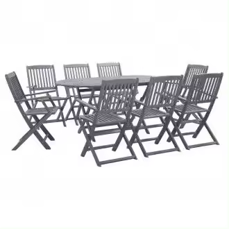 VIDAXL juego de comedor plegable para jardín de 9 piezas de madera de acacia acabado color gris - 1