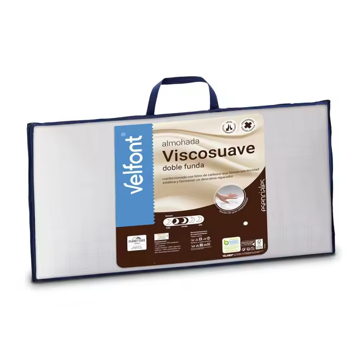 Almohada de Visco Suave Velfont  tejido funda 99% microfibra 1% carbono - tejido interior 100% algodón Relleno 100% poliuretano de alta densidad viscoelástico - 1