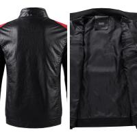 Chaqueta De Motocicleta De Cuero PU Para Hombres Con Cuello Erguido Y Bloque De Colores Equipamiento De Motocicleta Casual - details 2