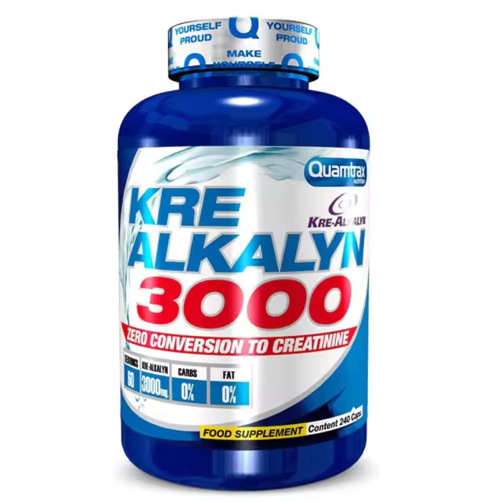 QUAMTRAX - Kre-Alkalyn 3000 - 2 Formatos 120 y 240 caps - Es el último descubrimiento en la adquisición de volumen y fuerza a través de un sistema de creatina totalmente nuevo - 1