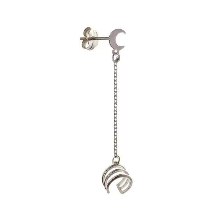 Inmaculada Romero Pendiente Suelto Plata Ley 925m Trepador Mujer Luna 5mm - 1