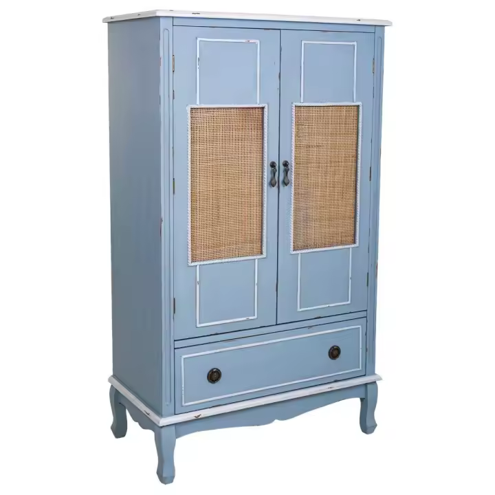WANDERLUST DECO Armario de Madera 80x42x138h Cm con 2 Puertas y 1 Cajón en Azul - 1
