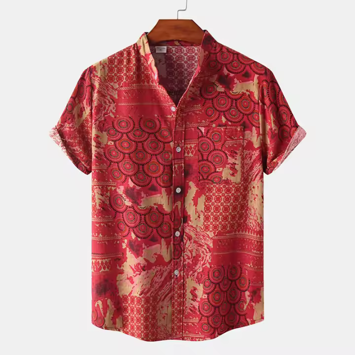 Camisa Havaiana Para Hombres Verano Manga Corta Estilo Boho Patrón Geométrico Casual Blusa De Playa Poliéster Y Algodón - 1