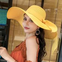 Sombrero De Sol Elegante Para Mujer Gran Sombrilla De Paja Tejida Protección Solar Gorras Para Playa Verano Casual - details 10