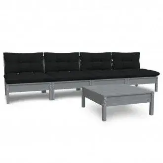 VIDAXL 3096132 juego de muebles de jardín con 5 piezas color gris de madera de pino con cojines gris antracita - 1
