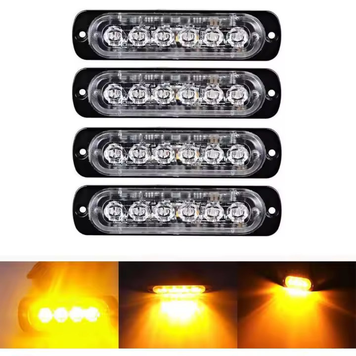 Barra de luz estroboscópica de advertencia de emergencia para debajo de la carrocería, ultradelgada, de 6 LED y 18 W, color ámbar, para vehículos de 12 V a 24 V, luz intermitente de seguridad - 1