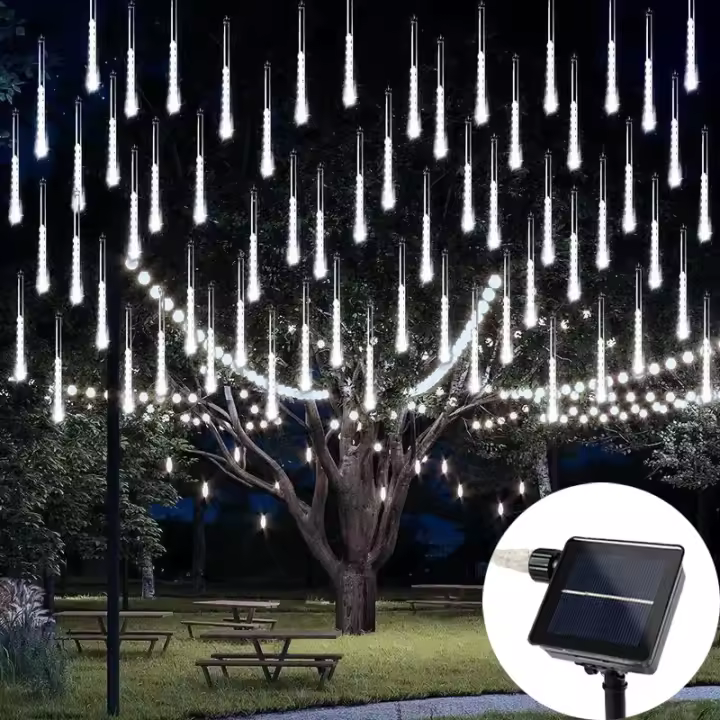Luces De Lluvia De Meteoros Solares 30cm Con 8 Tubos Y 192 LEDs Luz De Hidraulico Impermeable Para Decoración De Navidad - 1