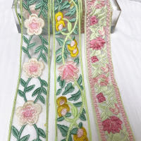 Cinta Bordada De Jacquard Vintage En Organza Con Encaje Y Flores Para Adornar Skirt Y Edged Colorida Fabrica De Tela - details 2