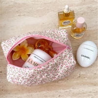 Bolsa de cosméticos con diseño floral rosa, bolsa de viaje con cremallera para el cuidado de la piel, bolsa de almacenamiento portátil, bolsa suave - details 1