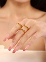 Anillo chapado en oro de 18k con circonita geométrica clásica para mujer, accesorios de joyería impermeables fino de circón colorido de lujo para mujer, anillo de dedo de compromiso Simple chapado en oro de acero inoxidable, regalo de joyería estética - details 2