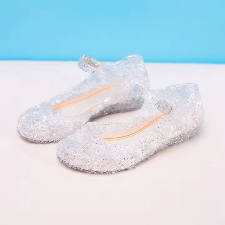 Sandalias De Verano Para Niñas Zapatos De Princesa PVC Transpirables Talla 25-37 Decoración De Cristal Estilo Cendrillon Con Tacón Suave Para Niños - 1