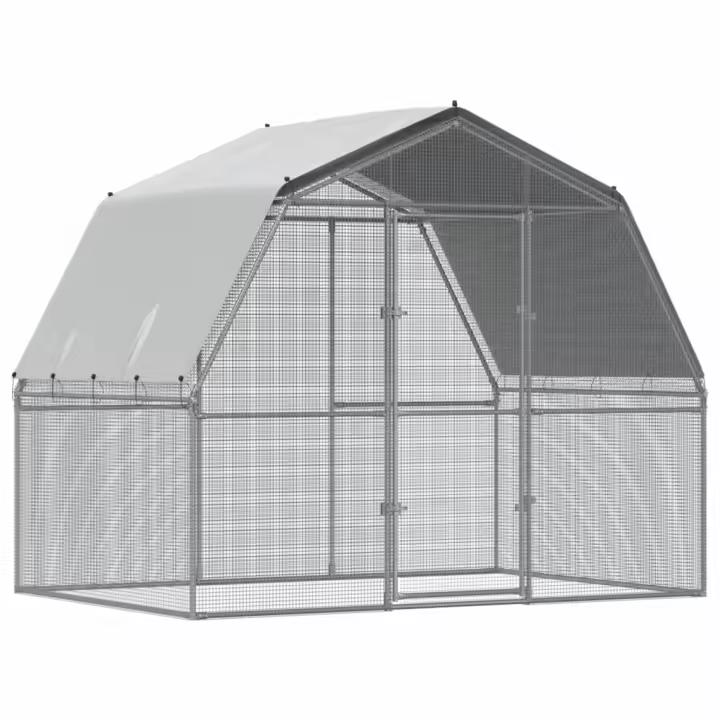 vidaXL Gallinero con techo y puerta acero galvanizado plateado jaula de pollos Dimensiones 285 x 195 x 230 cm, 375 x 285 x 230 cm - 1