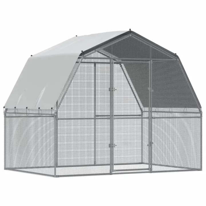 vidaXL Gallinero con techo y puerta acero galvanizado plateado jaula de pollos Dimensiones 285 x 195 x 230 cm, 375 x 285 x 230 cm - 1