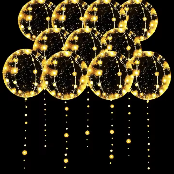 10 Pack Globos LED De 20 Pulgadas Luminosos Con Cuerda Para Fiesta De Cumpleaños Bobo Glow Bubble Balloons Claros Para Eventos Diversos - 1