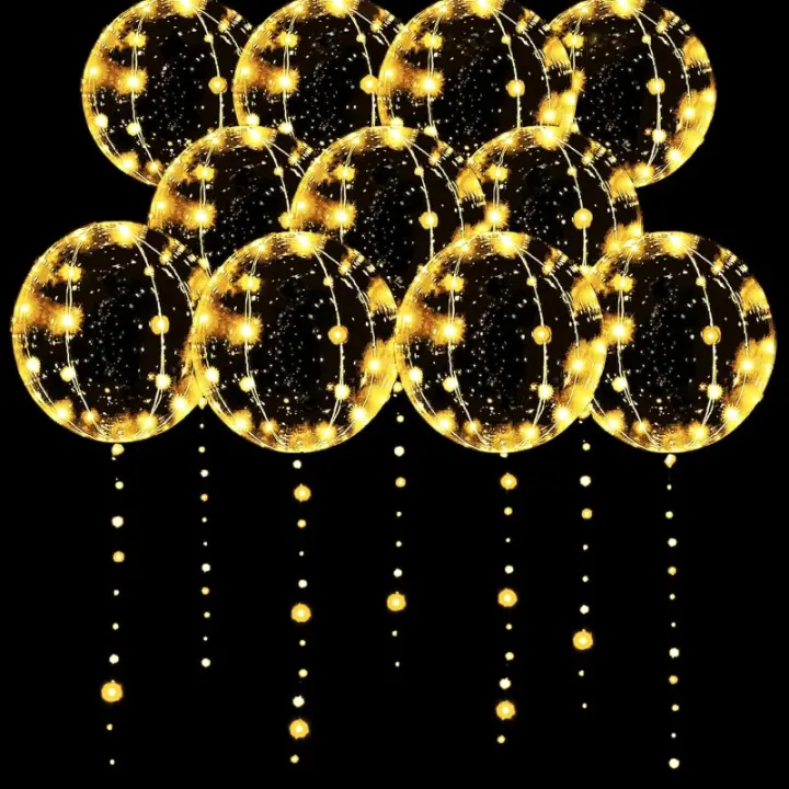 10 Pack Globos LED De 20 Pulgadas Luminosos Con Cuerda Para Fiesta De Cumpleaños Bobo Glow Bubble Balloons Claros Para Eventos Diversos - 1
