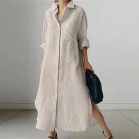 Vestido Largo Elegante Para Mujer Con Cuello Enrollado Y Abertura Casual A-Line Sólido Moda Solapa Simple Suéter Vestido De Manga Regular De Poliéster Con Estiramiento Leve - details 1