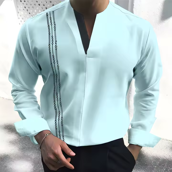 Camisa De Hombre Con Cuello V Estilo Casual Manga Larga Tops Suéter Pullover Streetwear Primavera Verano Sólido Moda Nueva - 1