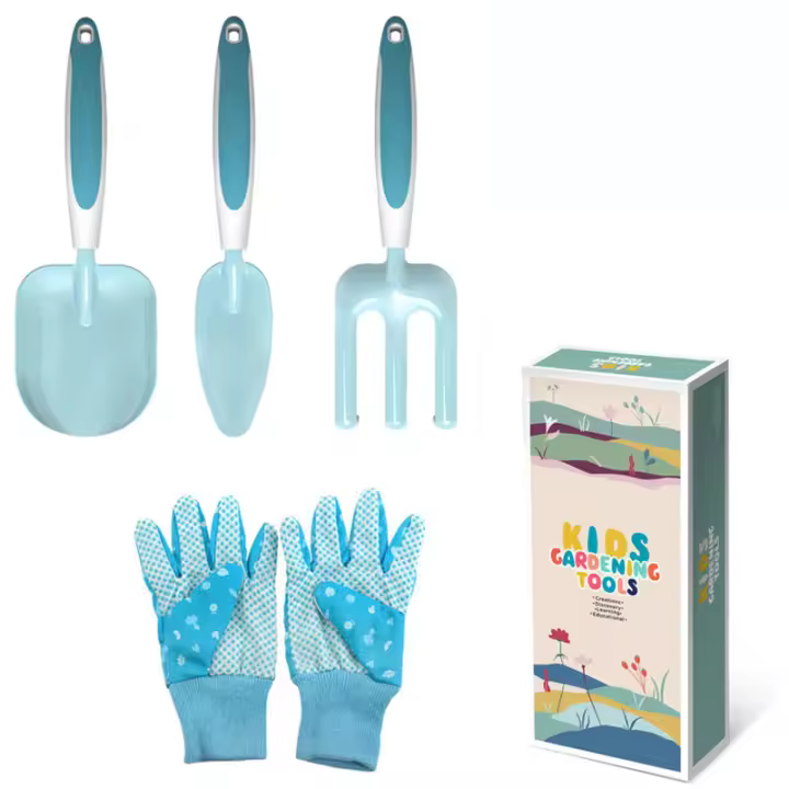 de 4 herramientas para niños, paleta, rastrillo, guante de jardinería, mini juego de herramientas para playa y jardín - 1