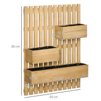 Outsunny Jardinera de Pared con Enrejado Jardinera Vertical de Madera con 3 Macetas Móviles y Orificio de Drenaje para Jardín Terraza Patio 60x16x80 cm Natural - details 2